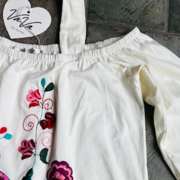 VaVa by Joy Han Embroidered Bird and Flowers Bell Sleeve Top Boho Off Shoulder - Picture 5 of 8